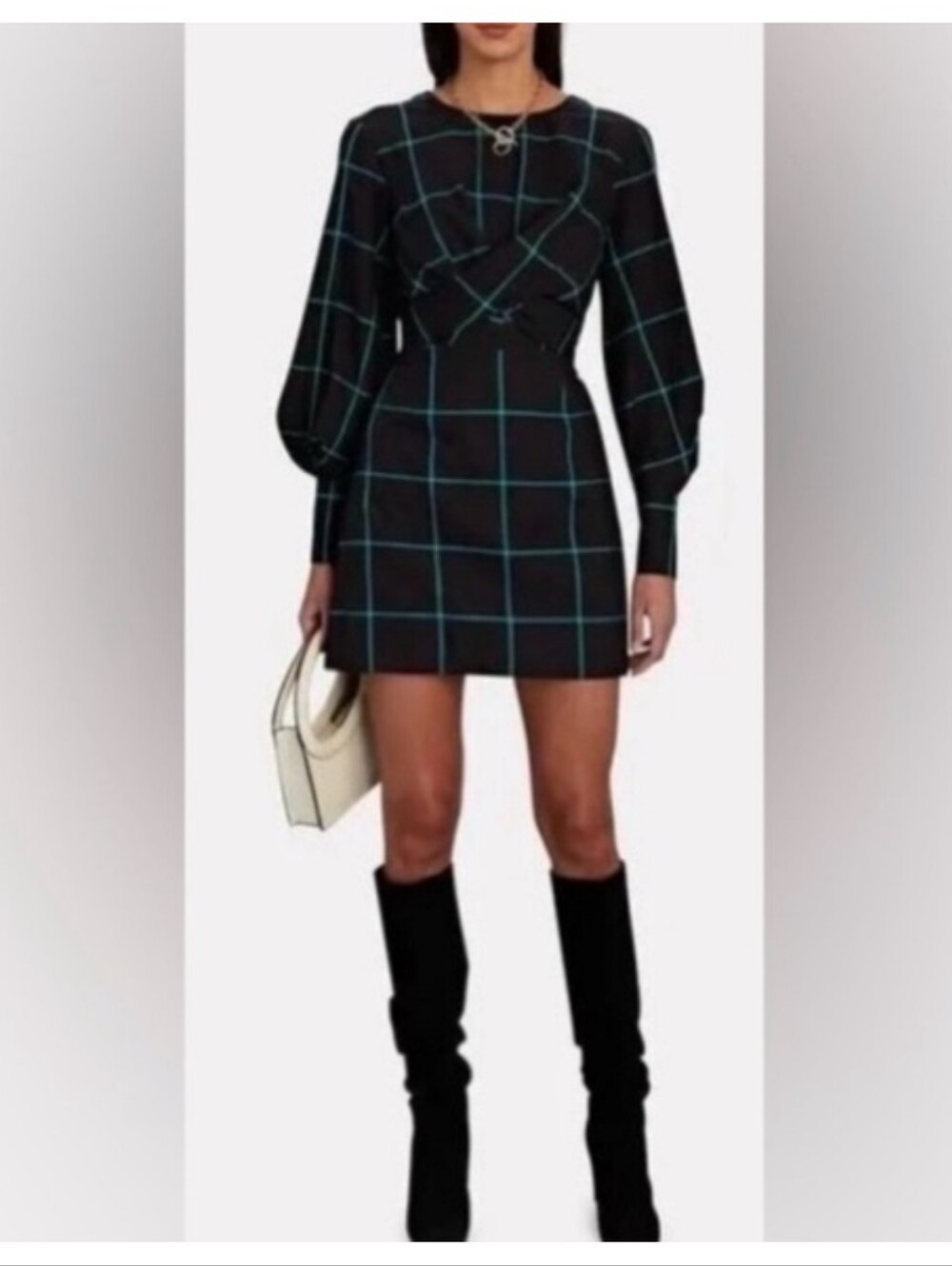 STAUD Blue Windpane Plaid Dress